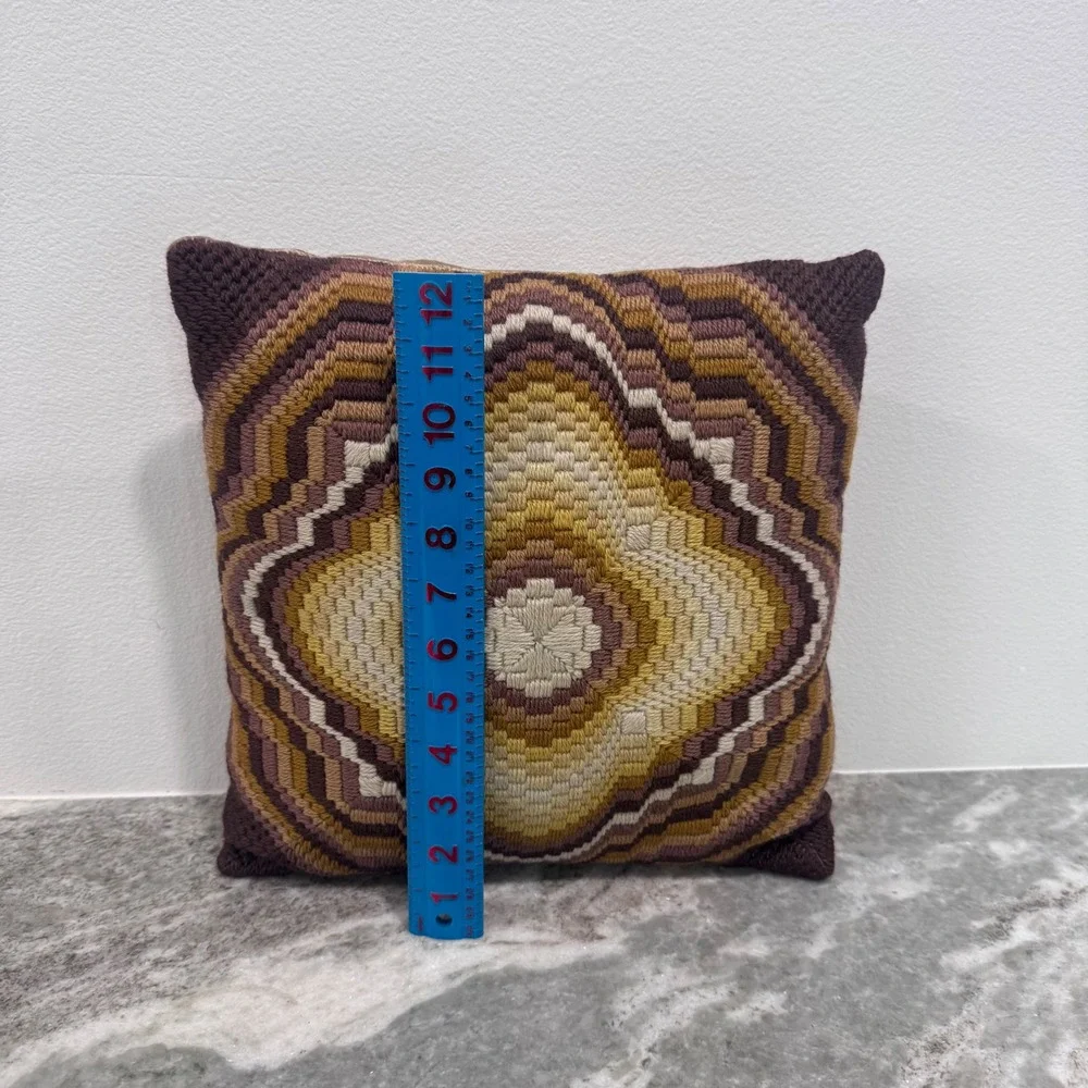 Vintage 1970s 4-Way Bargello Needlepoint Pillow Kaleidoscope Mid Century Boho